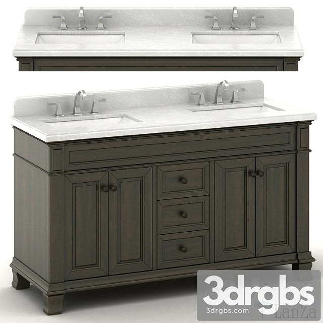 Double Sink Wooden Vanity With Metal Faucet 3dsmax Download - thumbnail 1