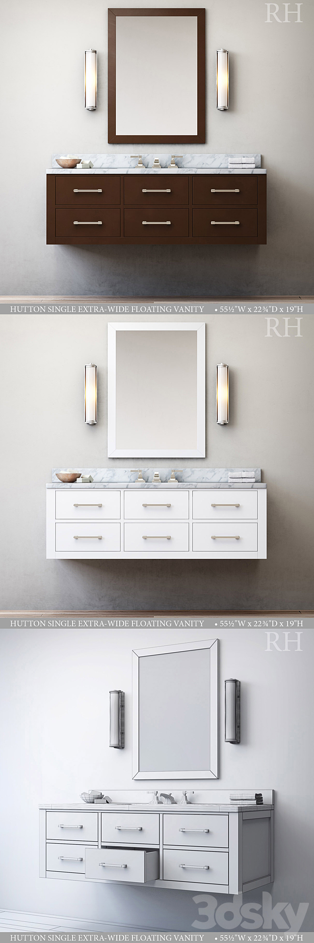 HUTTON SINGLE EXTRA-WIDE FLOATING VANITY 3ds Max - thumbnail 2