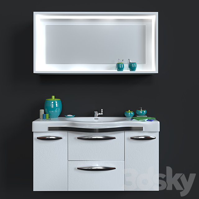 I washbasin with mirror + decorative set 3DS Max Model - thumbnail 1