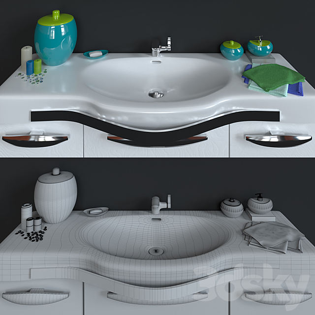 I washbasin with mirror + decorative set 3DS Max Model - thumbnail 2