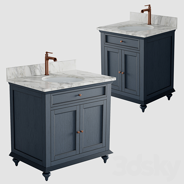 Keller Double Vanity for Undermount Sinks – Vintage Navy Blue 3ds Max - thumbnail 2