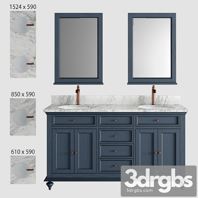 Keller Double Vanity for Undermount Sinks Vintage Navy Blue 3dsmax Download - thumbnail 1