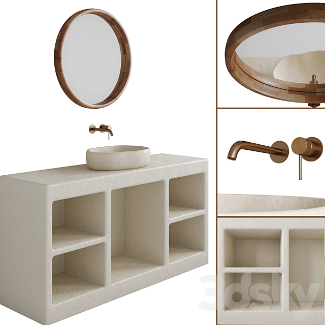 Limestone sink LM-1003 on a clay cabinet 3ds Max - thumbnail 1