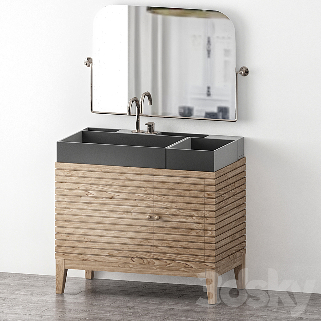 Linear Single Whitewashed Walnut Bathroom Vanity Set 3ds Max - thumbnail 1