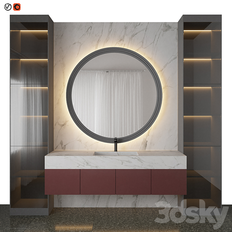 Marble red bathroom 3DS Max Model - thumbnail 3