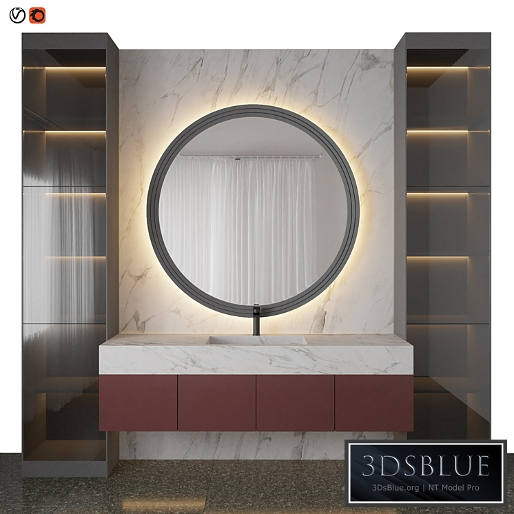 Marble red bathroom 3DS Max - thumbnail 3