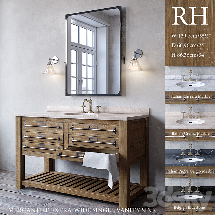 MERCANTILE EXTRA-WIDE SINGLE VANITY SINK 3DS Max - thumbnail 1