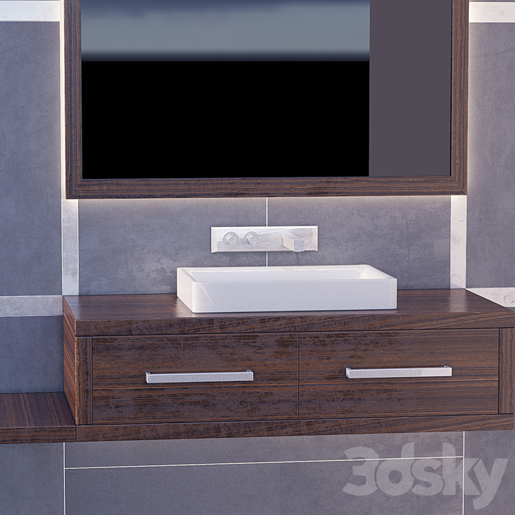 modern wash basin with chrome spout and ceramic wall 3DS Max - thumbnail 1