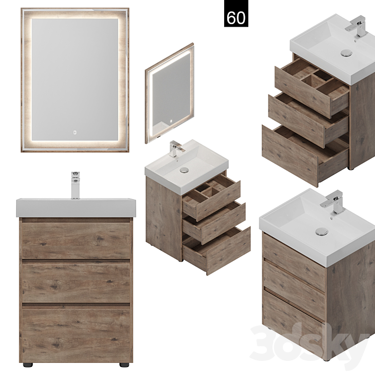 Nova Lite 60\/75\/85 3 drawers (rustic oak) 3DS Max - thumbnail 2