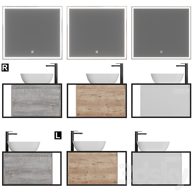 Nova Lite Loft 90 R _ L white _ rochelier _ rustic oak (1 drawer) 3ds Max - thumbnail 2