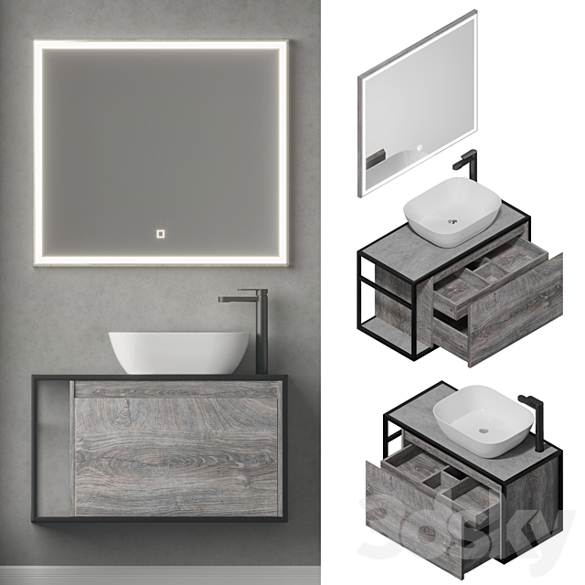 Nova Lite Loft 90 R _ L white _ rochelier _ rustic oak (1 drawer) 3ds Max - thumbnail 3