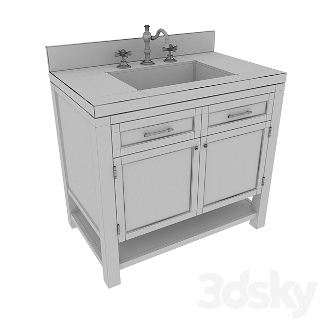 PIEDMONT SINGLE SINK CONSOLE and LANGFORD CROSS-HANDLE WIDESPREAD BATHROOM FAUCET 3ds Max - thumbnail 3