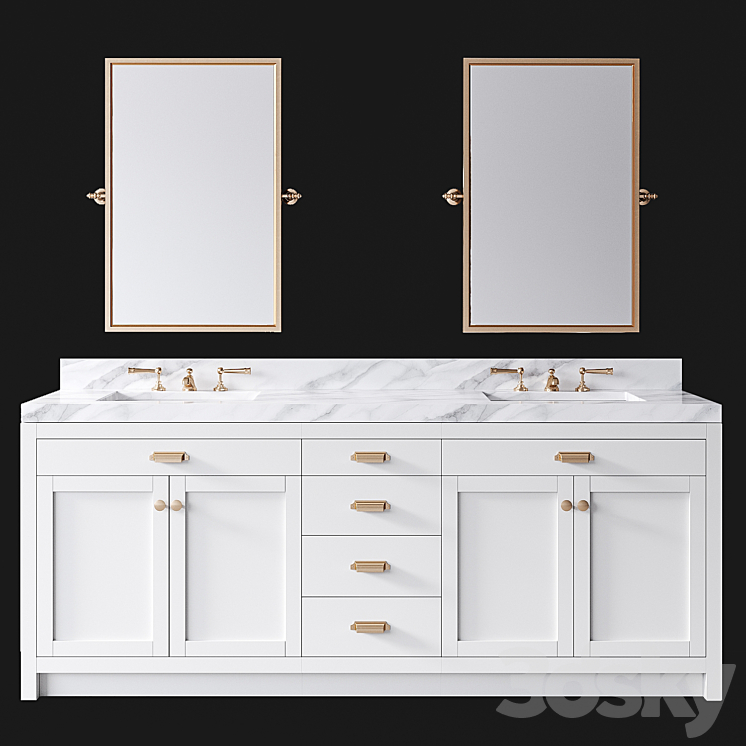 Pottery Barn Davis White Almond Double Sink Vanity 3DS Max - thumbnail 1