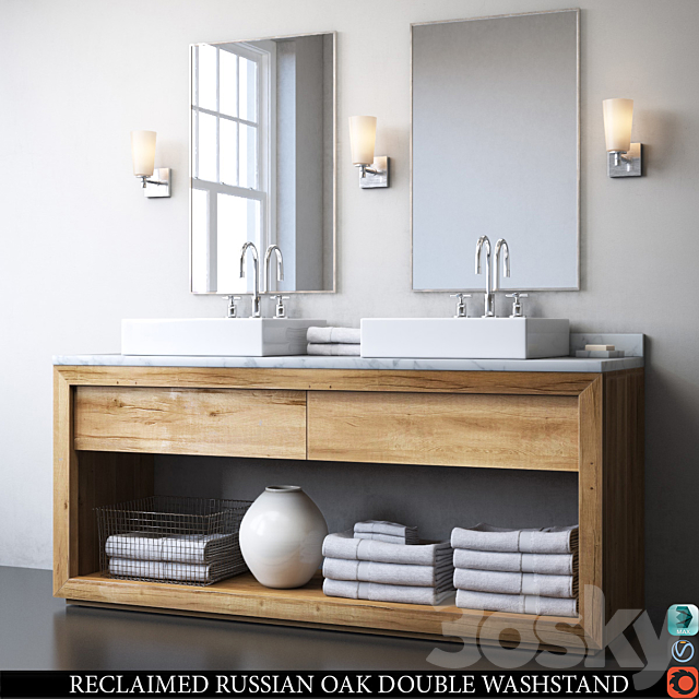 RECLAIMED RUSSIAN OAK DOUBLE WASHSTAND 3ds Max - thumbnail 1