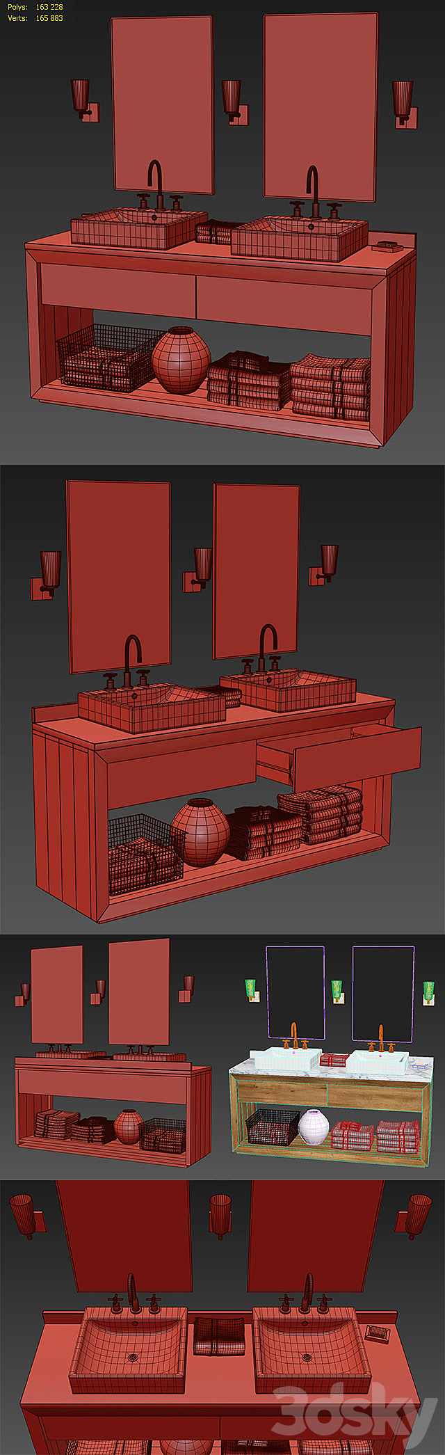 RECLAIMED RUSSIAN OAK DOUBLE WASHSTAND 3ds Max - thumbnail 3