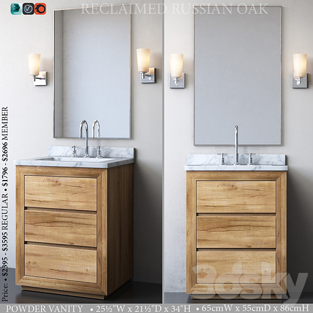 RECLAIMED RUSSIAN OAK POWDER VANITY 3ds Max - thumbnail 1