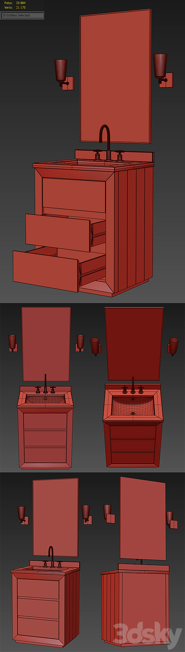 RECLAIMED RUSSIAN OAK POWDER VANITY 3ds Max - thumbnail 3