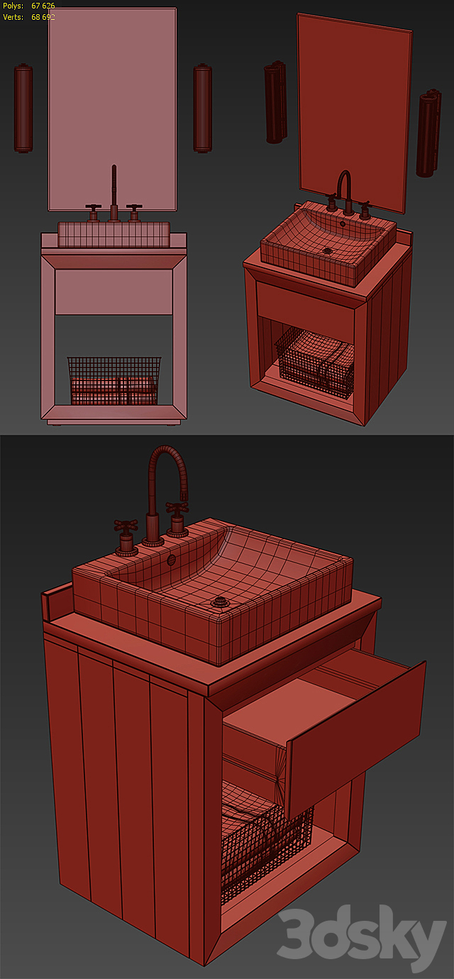 RECLAIMED RUSSIAN OAK POWDER WASHSTAND 3ds Max - thumbnail 3