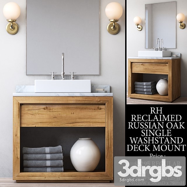 Reclaimed russian oak single washstand – deck mount - thumbnail 1