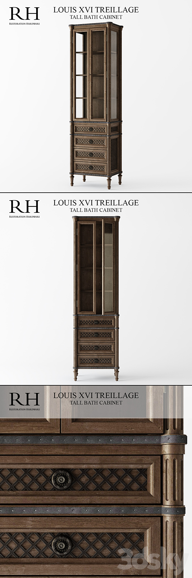 RH LOUIS XVI TREILLAGE TALL BATH CABINET 3ds Max - thumbnail 2