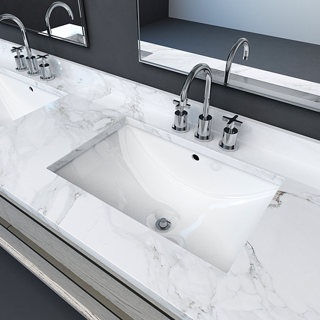 RH Modern Bezier floating double vanity 3DS Max Model - thumbnail 3