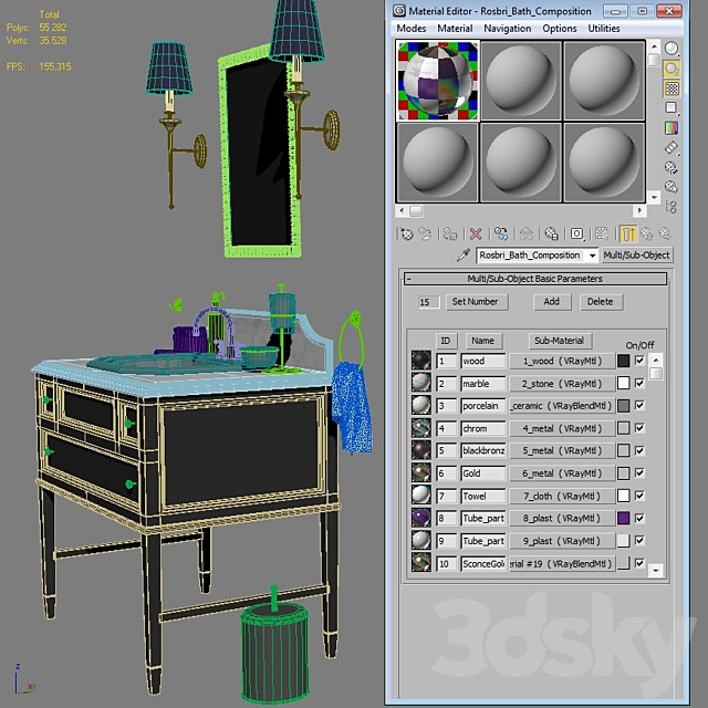 Rosbri Washbasin Composition 3DS Max Model - thumbnail 5