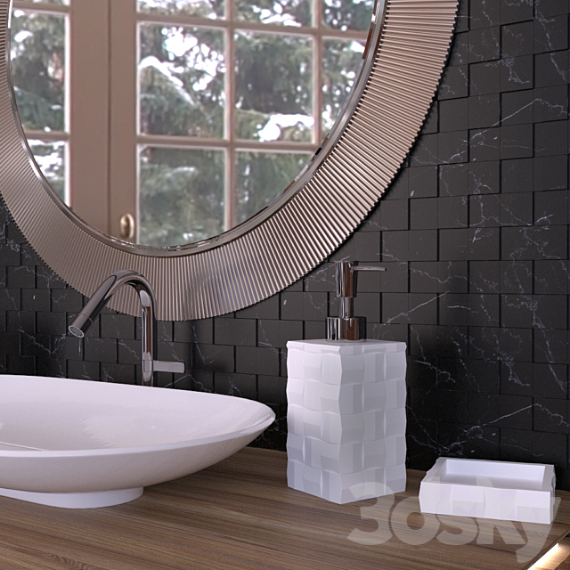 Schwarz Weiß Mosaik Badezimmer Set 3DS Max Model - thumbnail 2