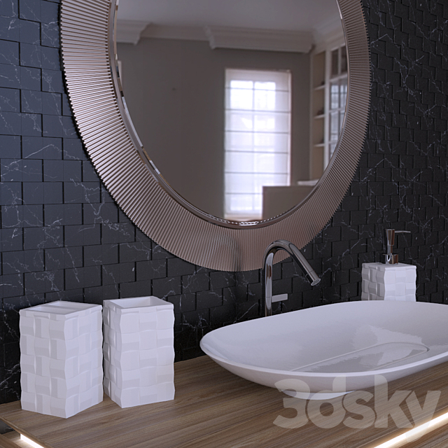 Schwarz Weiß Mosaik Badezimmer Set 3DS Max Model - thumbnail 3