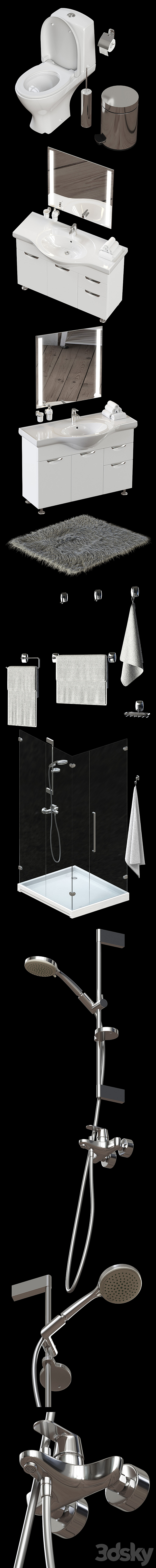 Set of bathroom equipment and accessories for bathrooms 3DS Max Model - thumbnail 2