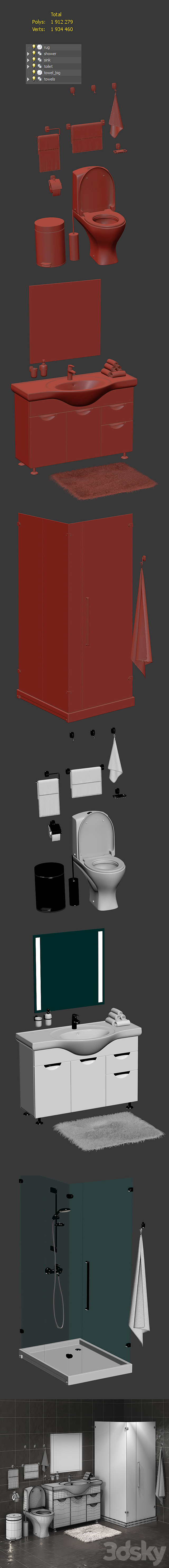 Set of bathroom equipment and accessories for bathrooms 3DS Max Model - thumbnail 3