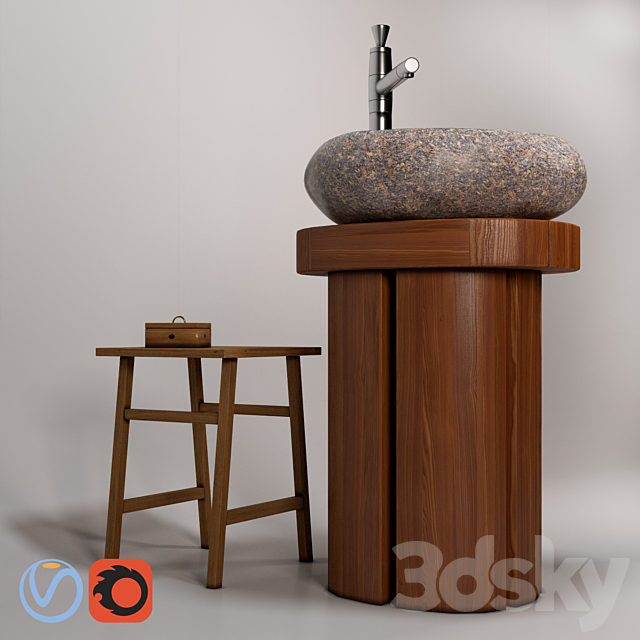 Sink Teak House “River Stone” outdoor basin mixer Bandini Pyramide 3ds Max - thumbnail 1