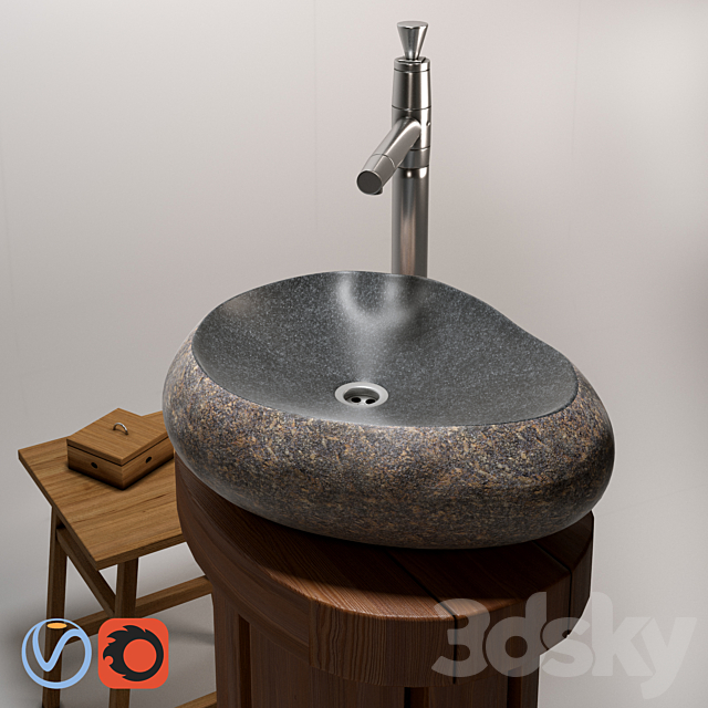 Sink Teak House “River Stone” outdoor basin mixer Bandini Pyramide 3ds Max - thumbnail 2