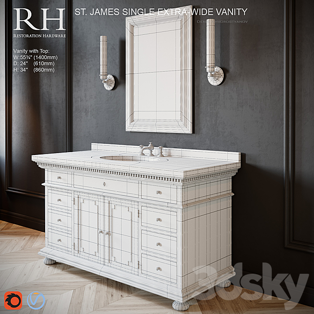 St.James single extra-wide vanity 3DS Max Model - thumbnail 3