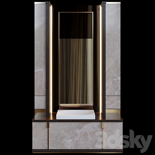 Washbasin with illuminated mirror 3ds Max - thumbnail 1