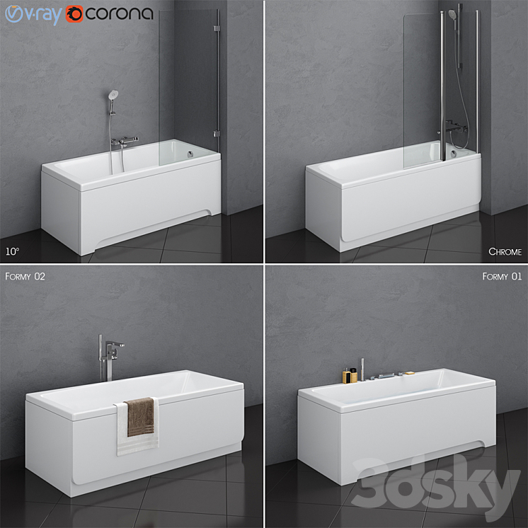 A set of baths Ravak set 13 (10 ° Chrome Formy 01 Formy 02) 3DS Max - thumbnail 1