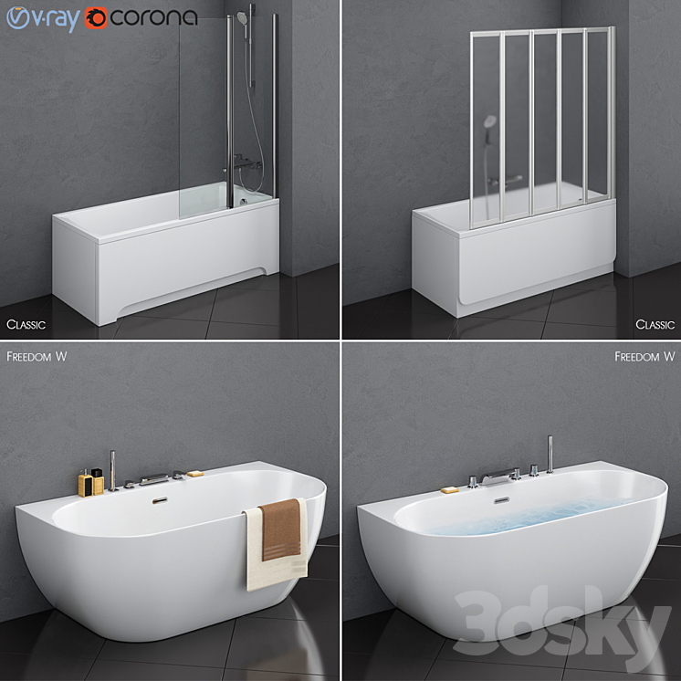 A set of baths Ravak set 17 (Classic and Freedom W in 2 variants) 3DS Max - thumbnail 1