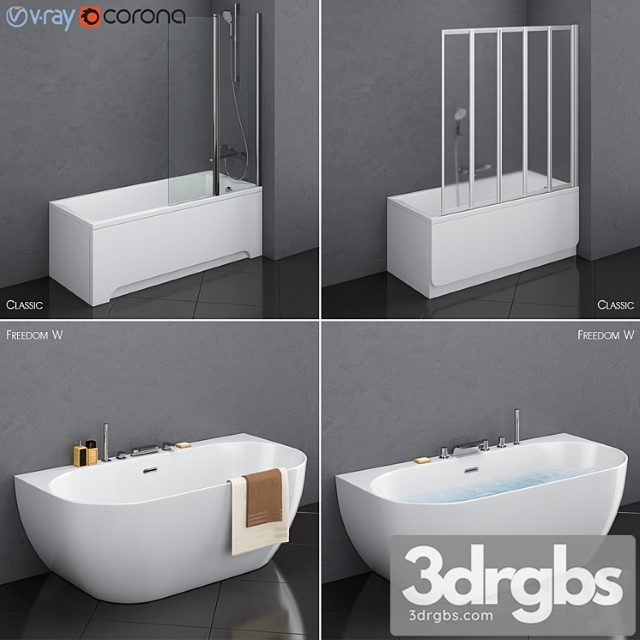 A Set of Baths Ravak Set 17 Classic and Freedom W in 2 Variants 3dsmax Download - thumbnail 1