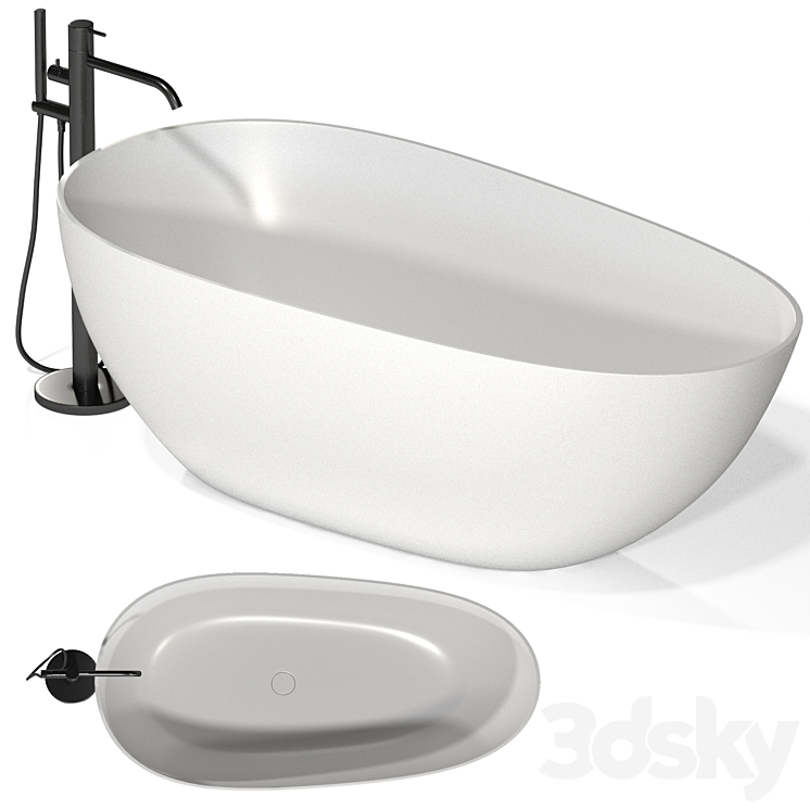 Acrylic bathtub Abber AB9211 170×80 freestanding 3DS Max - thumbnail 1