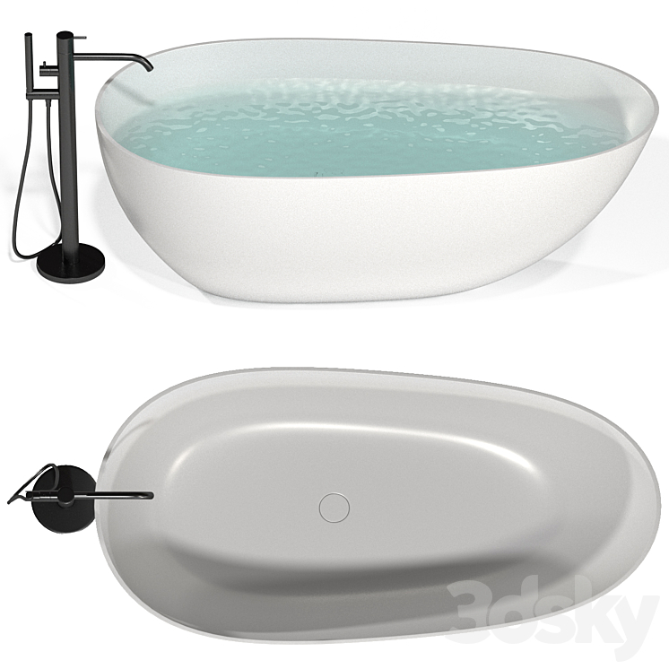 Acrylic bathtub Abber AB9211 170×80 freestanding 3DS Max - thumbnail 2