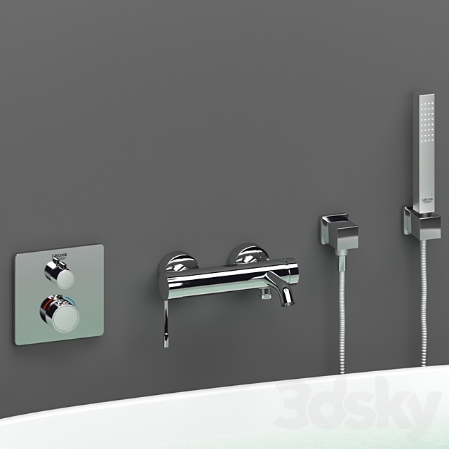 Acrylic bathtub BelBagno BB80-1700 + GROHE 3ds Max - thumbnail 2