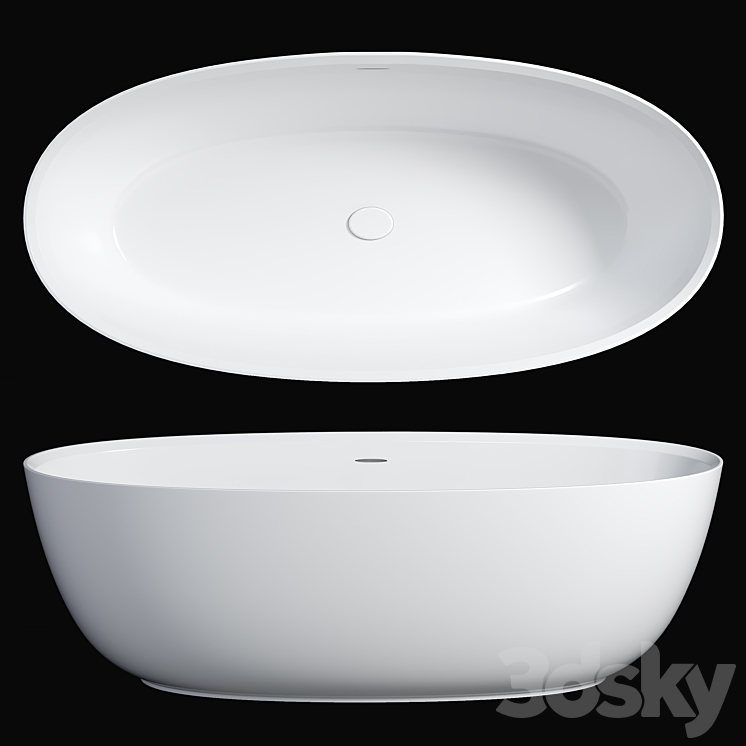 Arezzo 1700 x 800 Matt White Solid Stone Modern Double Ended Bath 3DS Max Model - thumbnail 1