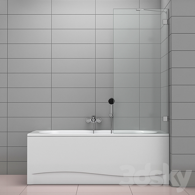 Bath and shower curtains Radaway and Villeroy & Boch set 76 3DS Max Model - thumbnail 3