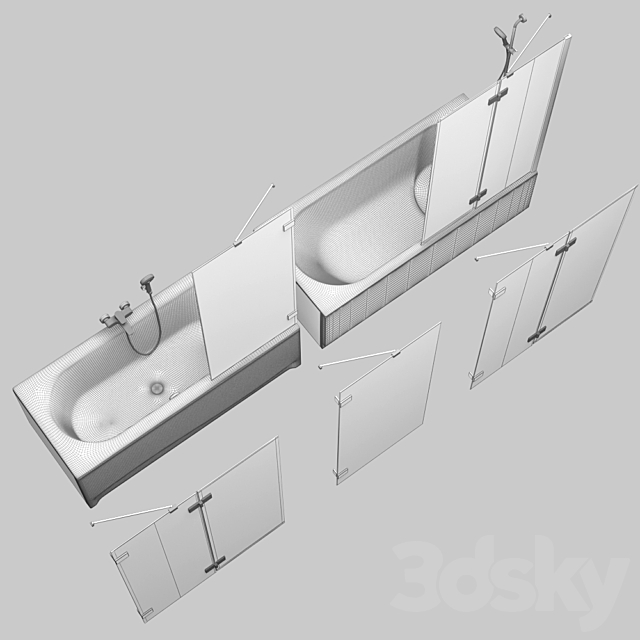 Bath and shower curtains Radaway and Villeroy & Boch set 76 3DS Max Model - thumbnail 5