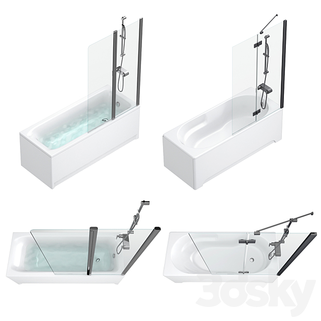 Bath and shower curtains Villeroy & Boch Sanitana Roca Ideal and Cersanit set 95 3DS Max Model - thumbnail 2