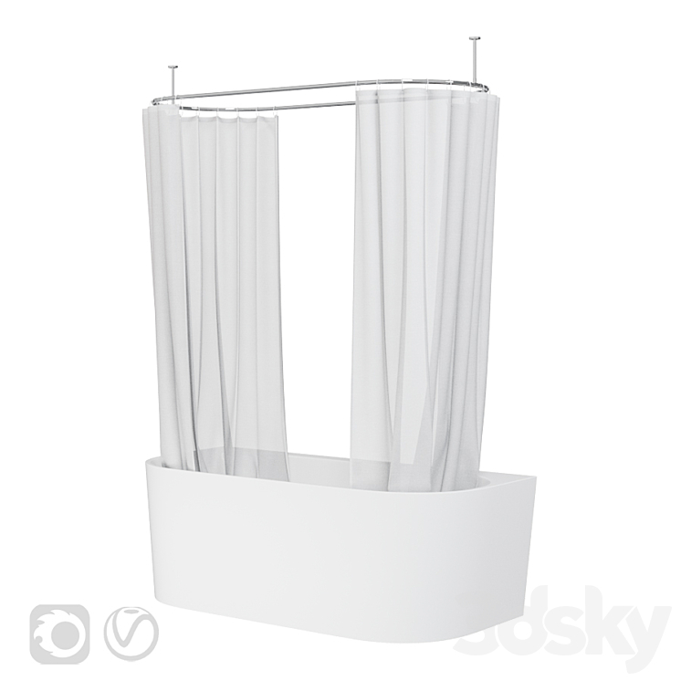 Bath Curtains and Bathtub Villeroy and Boch Oberon 3DS Max Model - thumbnail 1