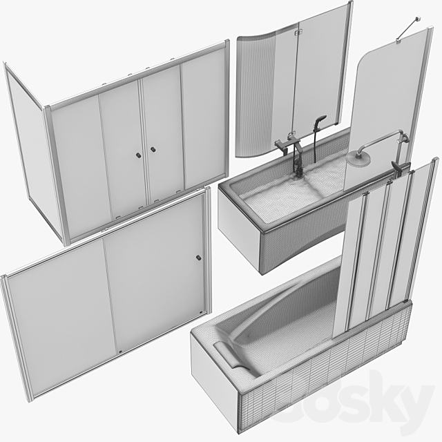 Bath screens and bathtubs Radaway and Ravak set 133 3DSMax File - thumbnail 7