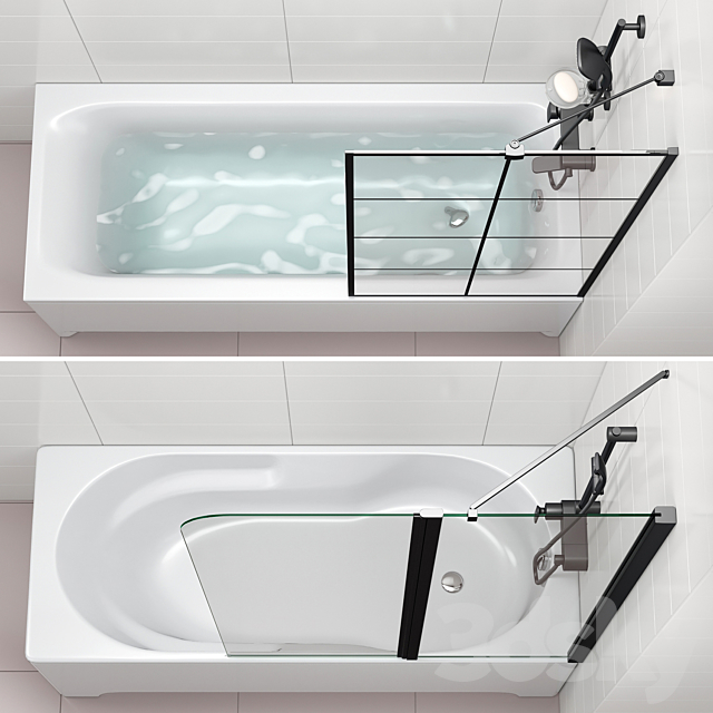 Bath screens and bathtubs Radaway and Ravak set 134 3DS Max Model - thumbnail 3