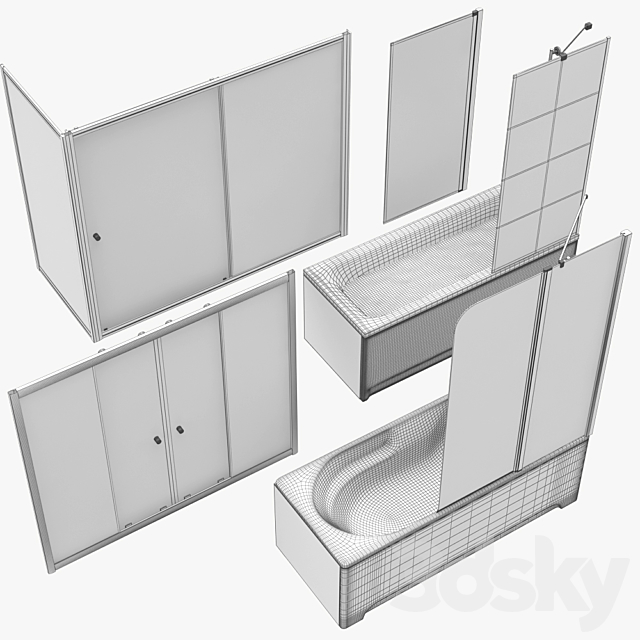 Bath screens and bathtubs Radaway and Ravak set 134 3DS Max Model - thumbnail 7