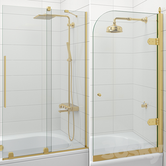 Bath screens and bathtubs Radaway gold and Ravak set 121 3ds Max - thumbnail 2