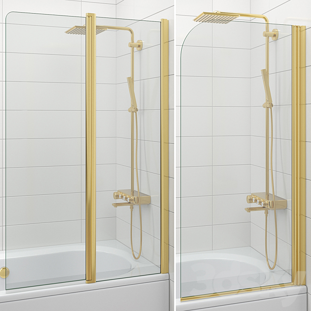 Bath screens and bathtubs Radaway gold and Ravak set 121 3ds Max - thumbnail 3